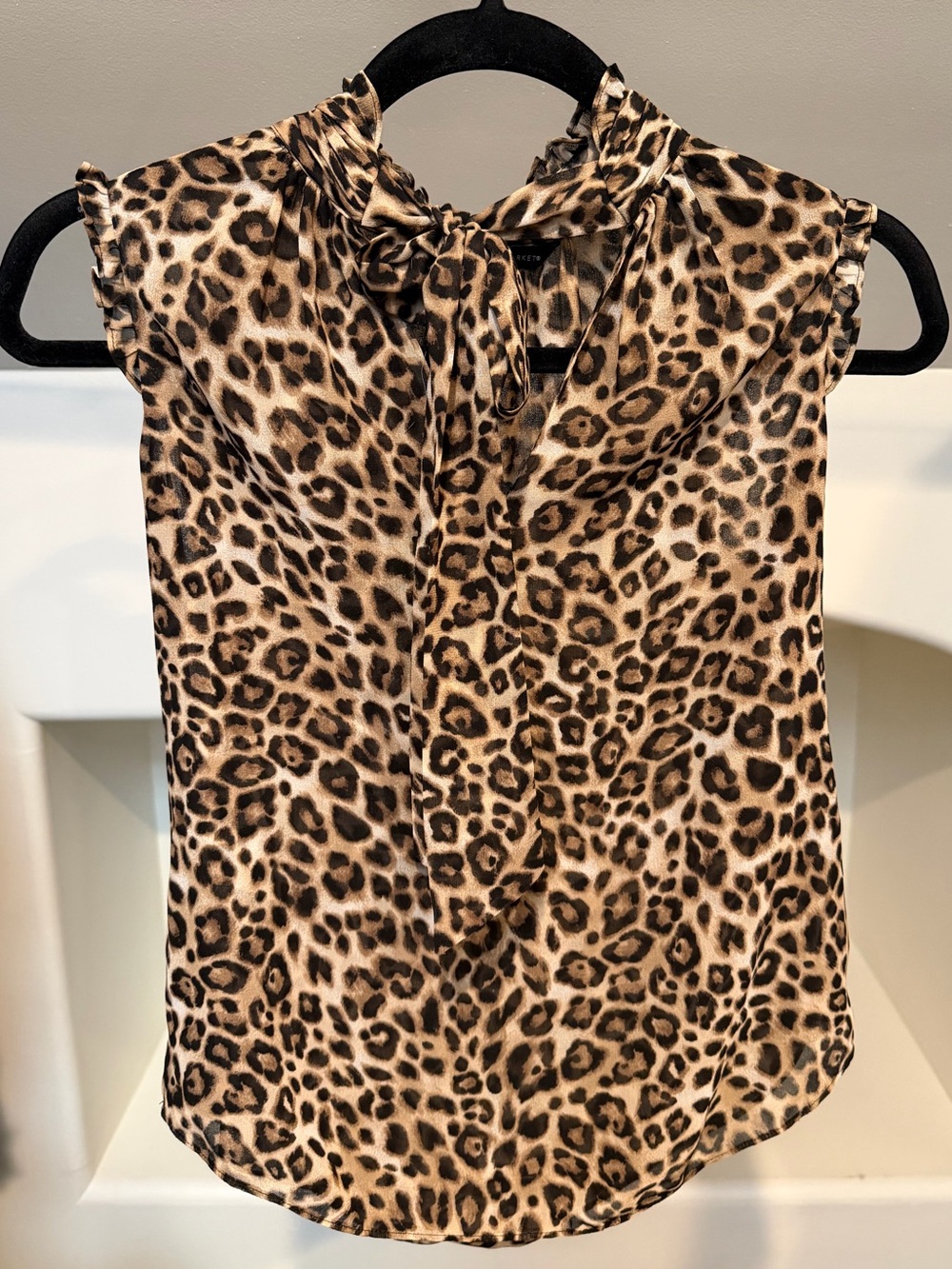 White House Black Market Leopard Tie-Neck Sleeveless Top